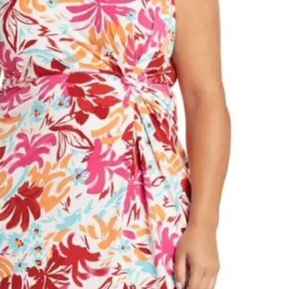 Maggy London Womens Pink Orange Tropical Sleeveless Midi Dress NWT - Picture 4 of 10